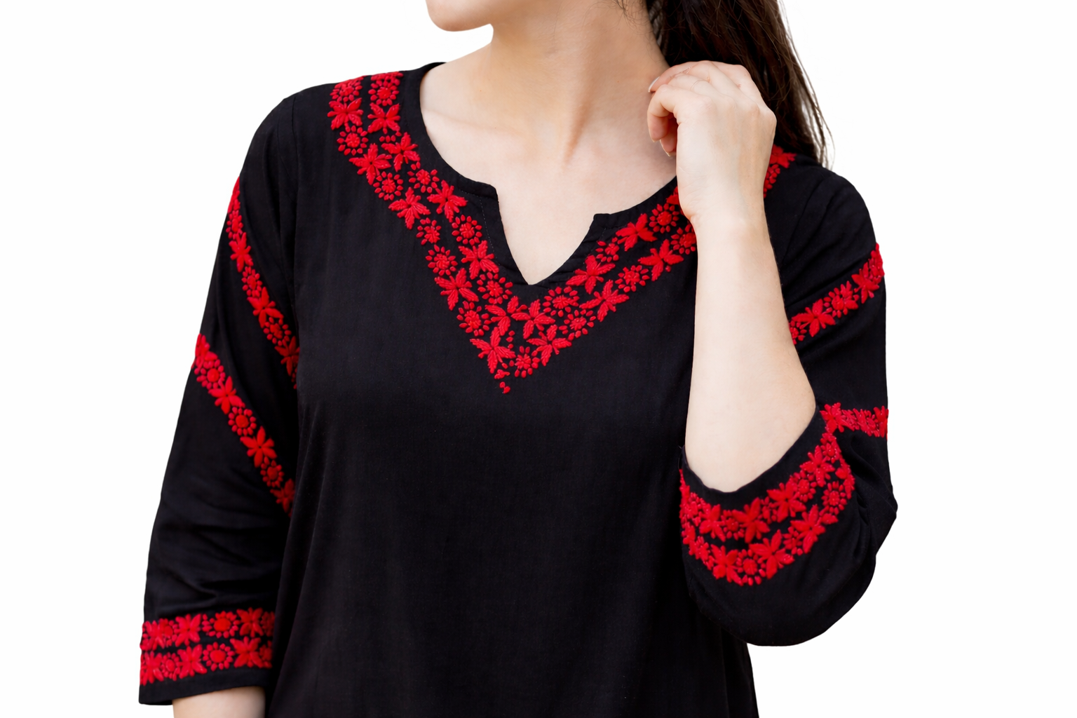 Black  Red em Kurta