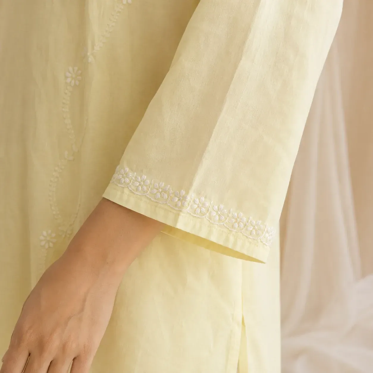 Butter Yellow Embroidered Kurta Pant Set — view 5