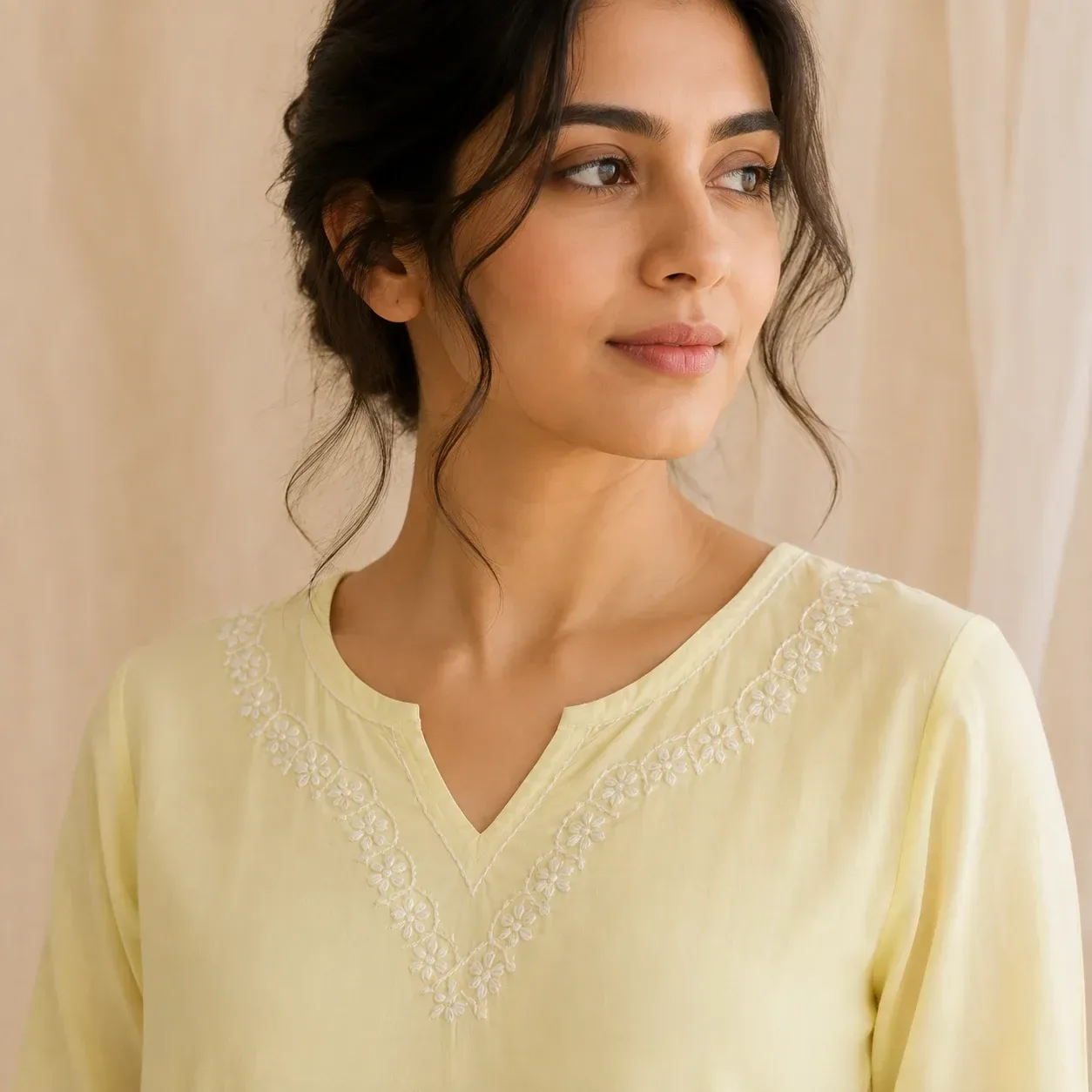 Butter Yellow Embroidered Kurta Pant Set — view 4