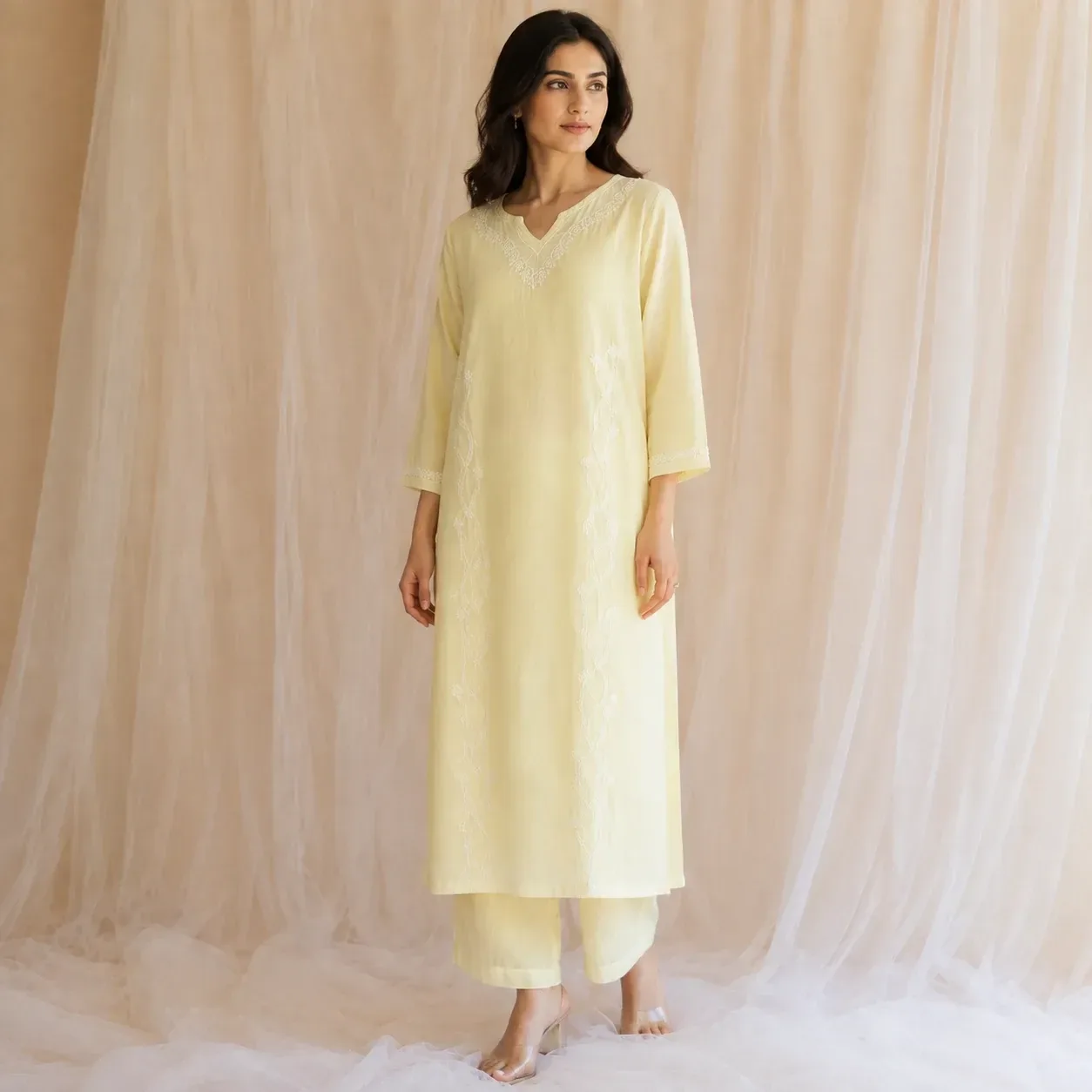 Butter Yellow Embroidered Kurta Pant Set