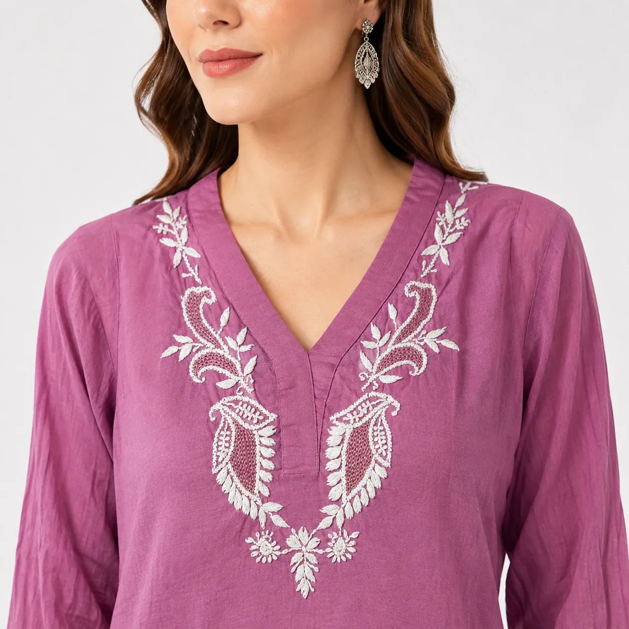 Malmal Lilac Kasab Chikankari Top with Inner — view 4