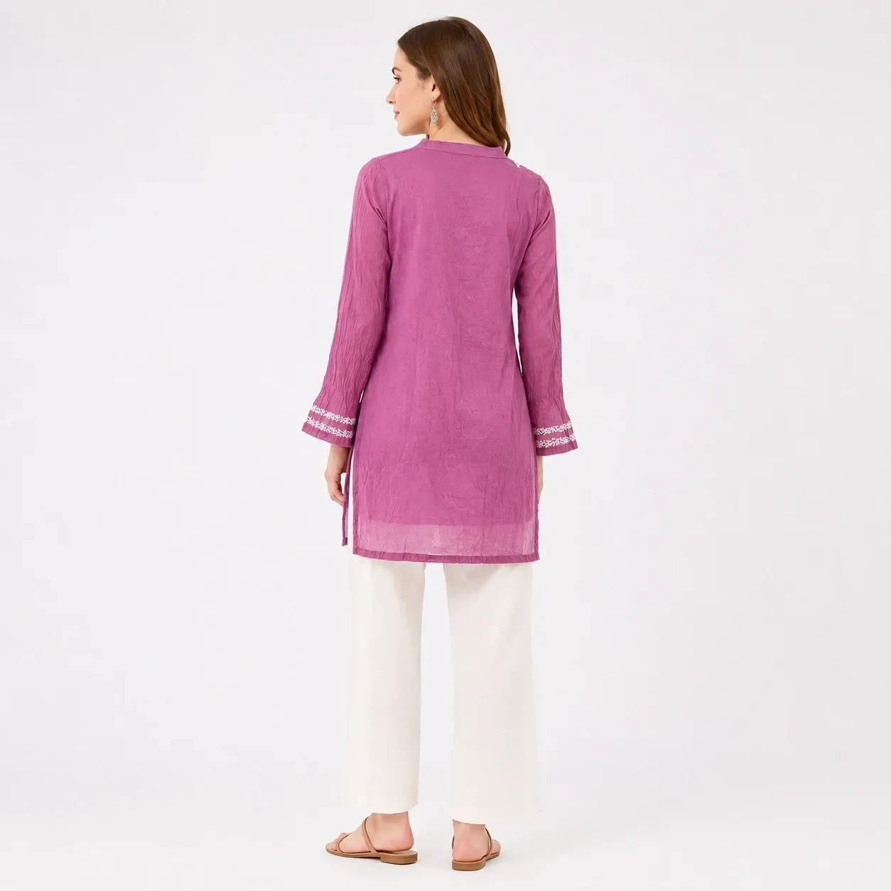 Malmal Lilac Kasab Chikankari Top with Inner — view 3