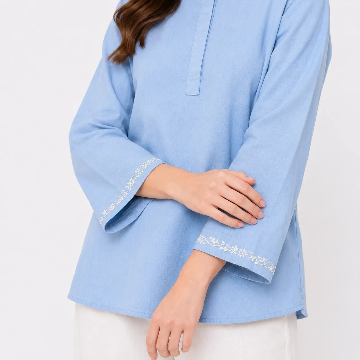 Freebird Linen Sky Blue Subtle Top — view 4