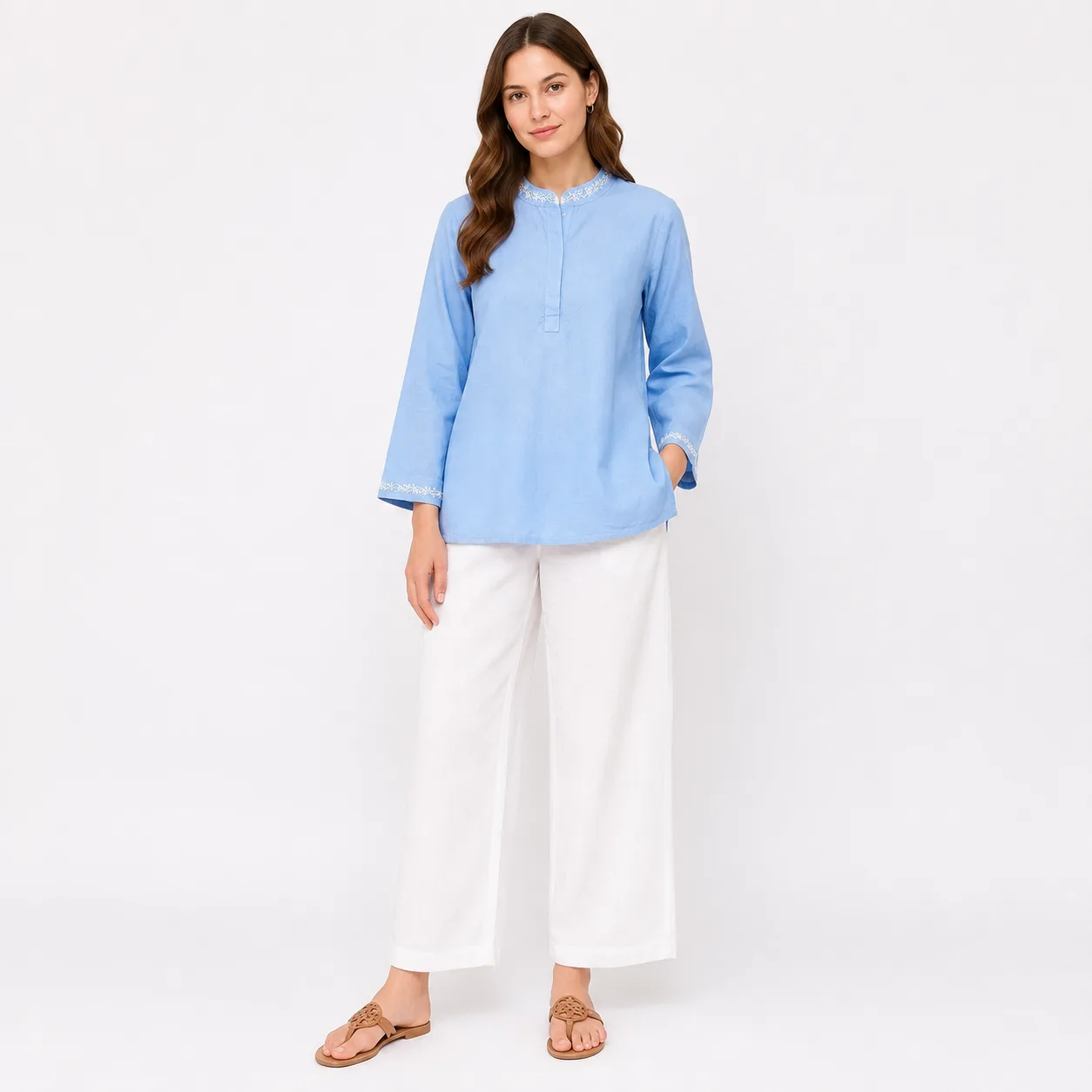 Freebird Linen Sky Blue Subtle Top