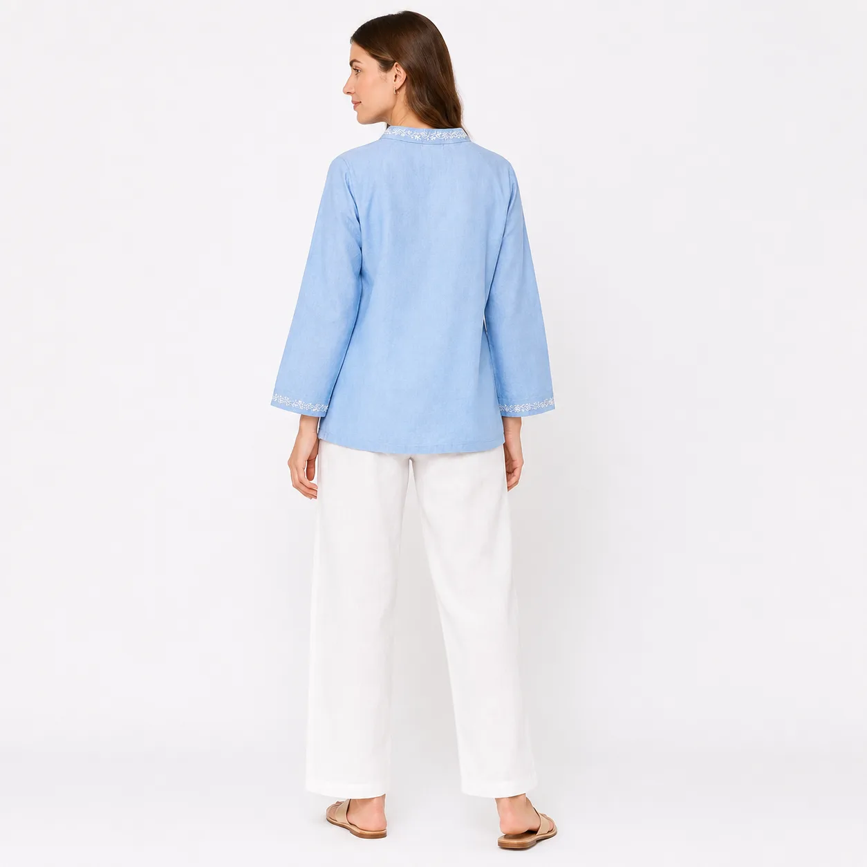 Freebird Linen Sky Blue Subtle Top — view 2