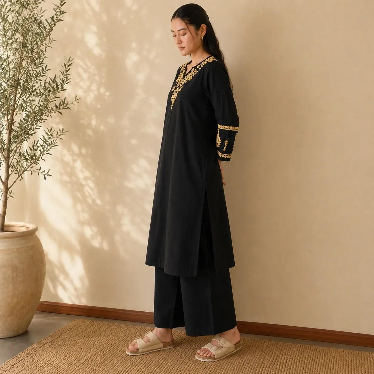 Black Beige Em kurta — view 2