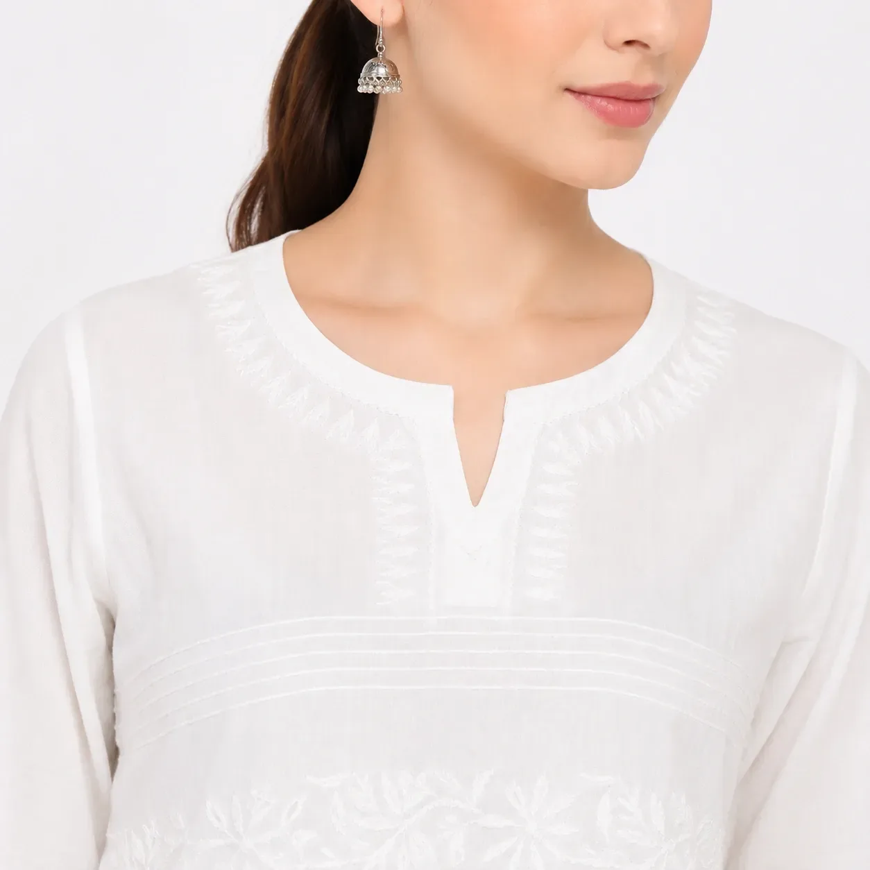 White Export Cotton short Kurta — view 3