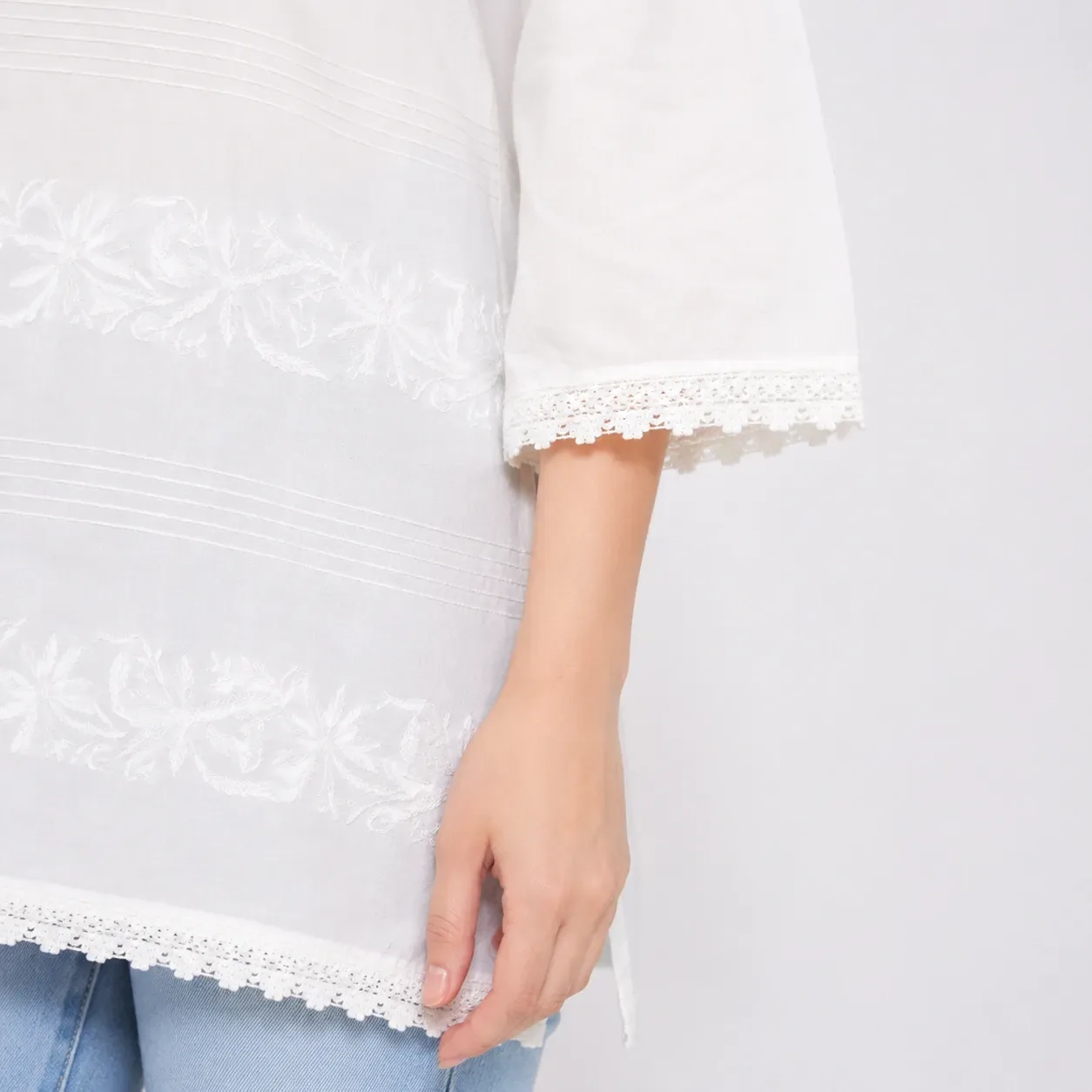 White Export Cotton short Kurta — view 4