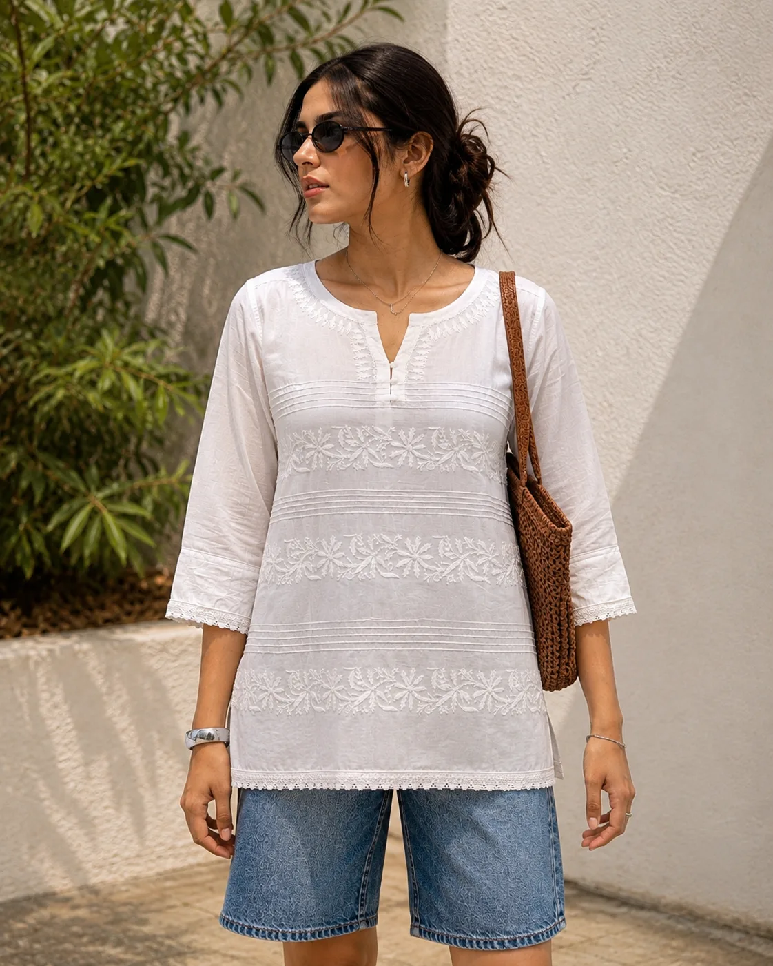 White Export Cotton short Kurta — view 5