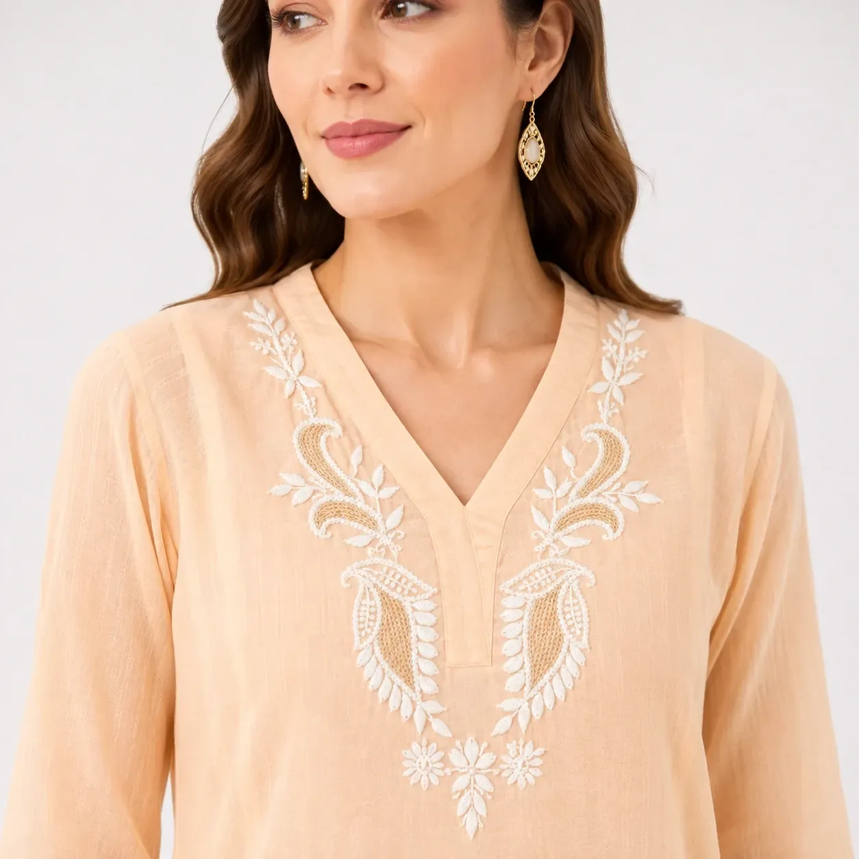 Malmal peach Kasab Chikankari Top with Inner — view 3