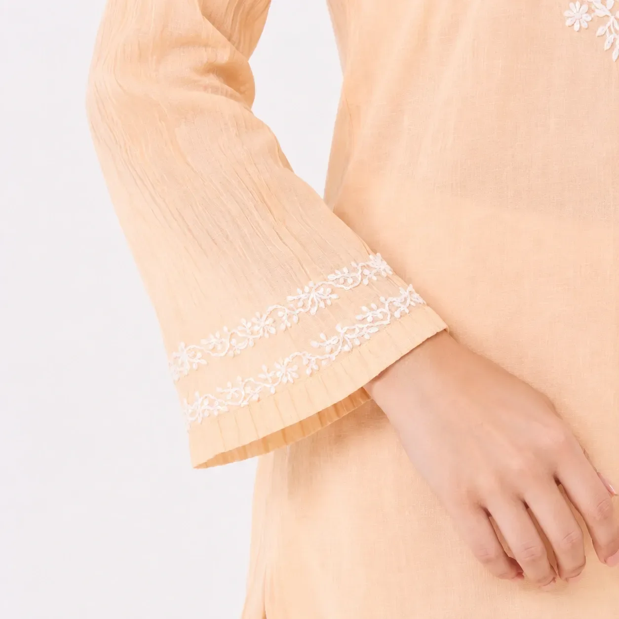Malmal peach Kasab Chikankari Top with Inner — view 5