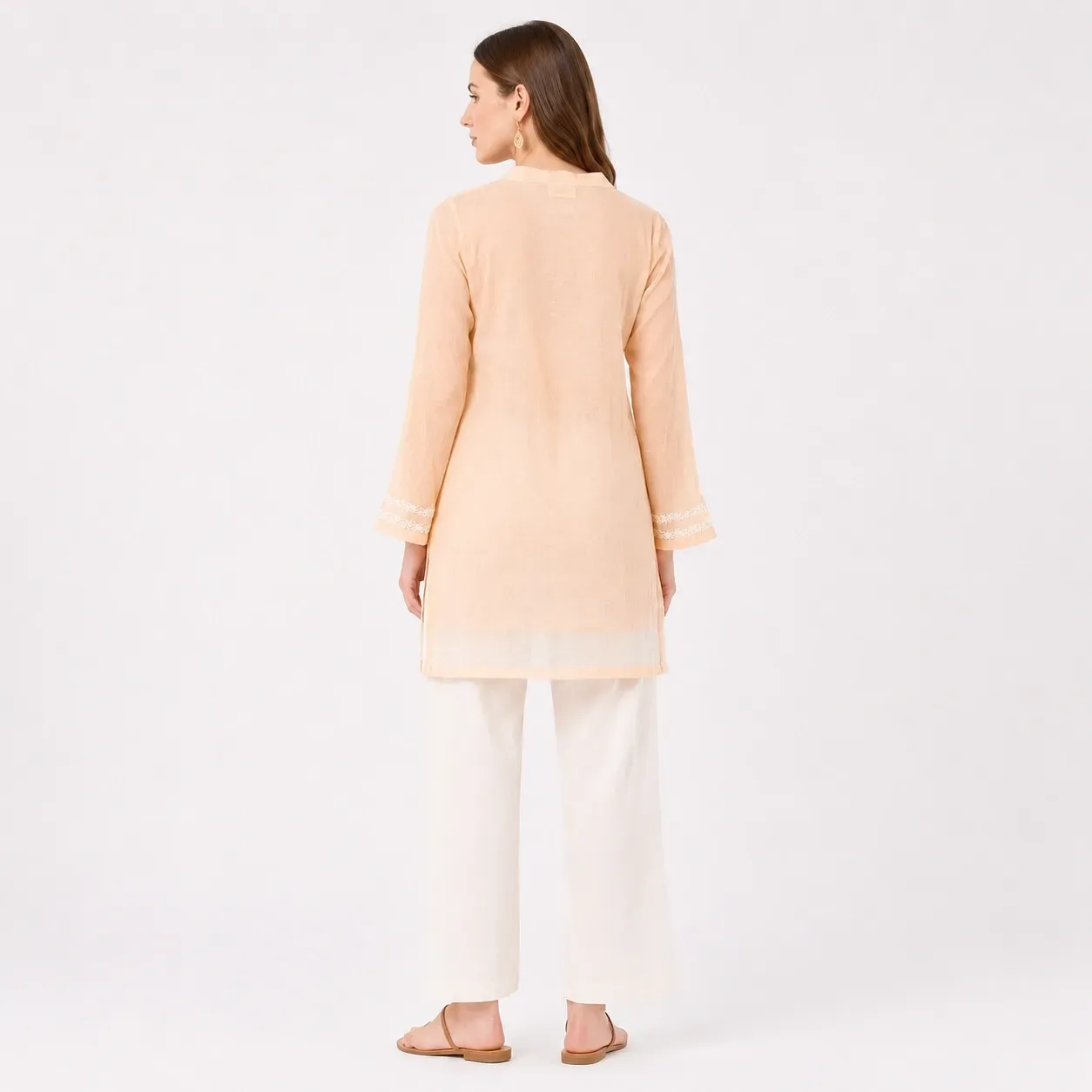 Malmal peach Kasab Chikankari Top with Inner — view 2